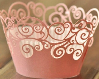 12-48 Pcs Wedding Anniversary Birthday Party Filigree Vine Cupcake Wrappers Wraps Cases