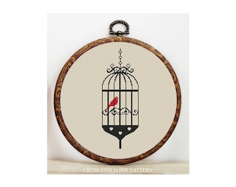 Birdcage-Cross Stitch Pattern-Modern Sampler-Pdf-Instant Download