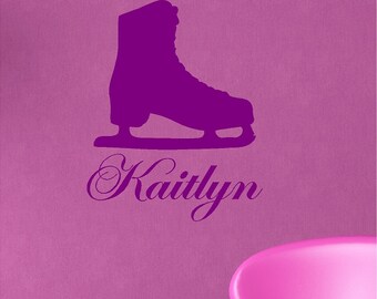 Custom Personalized Ice Skate Wall Decal Sticker Removable Ice Skating Wall Art(Add Custom Name)
