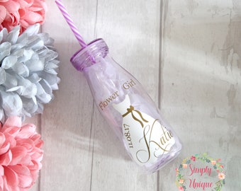 Personalised Flower Girl Page Boy Drinks Bottle Water Bottle Your Name Gift Hen Party Gift Wine Glass, Soda Cup, Gym Flask Drinks Bottle