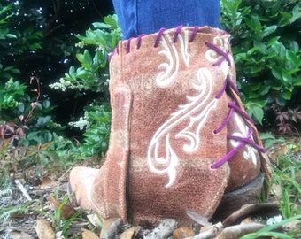 Brown Corral Boots with White & Purple details: Size 8