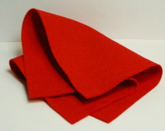 Bright Red 35% Merino Wool Felt Blend Fabric from woolhearts Single Sheet Size 9" x 12"