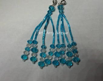 Blue Beaded Nipple Tassels for Burlesque Pasties