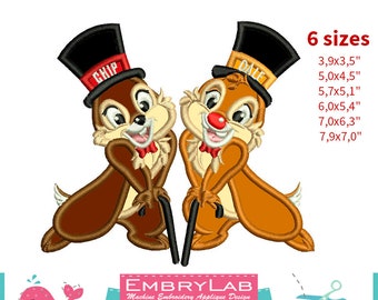 Applique Chip 'n Dale Rescue Rangers. Machine Embroidery Applique Design. Instant Digital Download (18389)