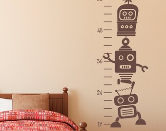 Growth Chart Wall Decal - Robot Wall Decal - Robot Growth Chart Wall Art - Children Wall Decal