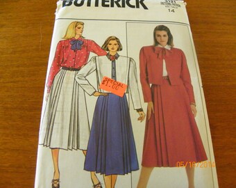 Vintage 1985 Butterick 3121 Sewing Pattern Misses' and Misses Petite Jacket, Skirt, and Blouse, Size 14
