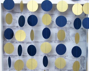 Navy Blue and Gold Garland - Navy Blue Paper Garland - Navy Party Decor - Shimmery Gold Garland