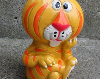 mod tiger piggy bank paper mache mid century made in japan gift idea