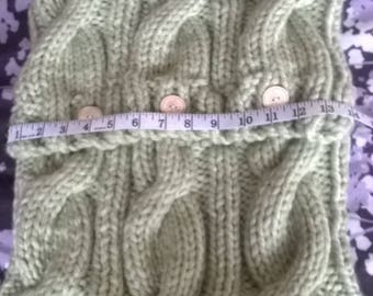 Hand knitted green cushion cover