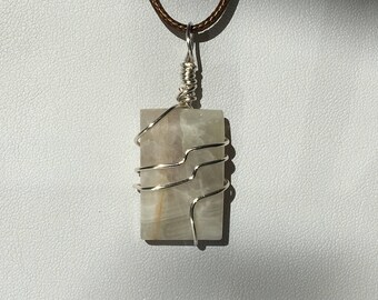 Rainbow Moonstone Wire Wrapped Pendant.