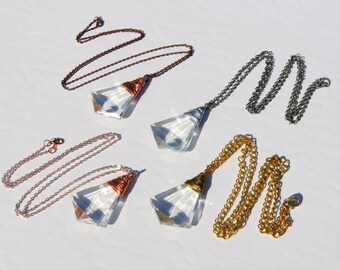 Wire Wrapped Vintage Kite Crystal Prism Necklace // Rare Vintage Crystal Necklace // Kite Prism Statement Necklace