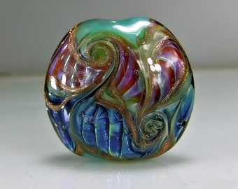 Lampwork Focal Bead Green Pink Blue Gold Glass Bead