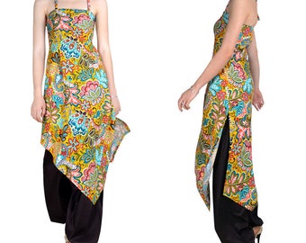 Bustier (M89) printed cotton long tunic dress