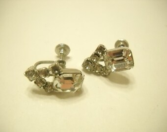 Vintage Clear Rhinestone Screwback Earrings (385)