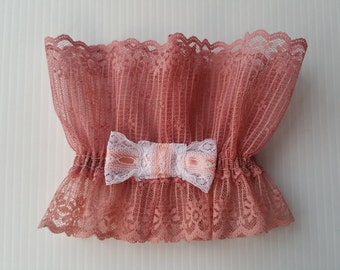 All lace stretch dog collar with ribbon and lace bow, Victorian style dog collar, Dog collar scrunchies, comfortable slip on pink dog collar