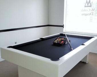 7ft Custom modern Pool Table with black felt all white finish