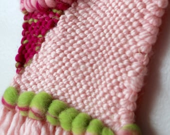 Pink and Green Woven Wall Hanging