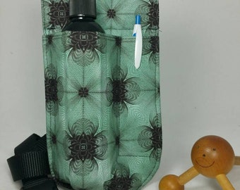 Massage therapy LEFT Hip single 8oz bottle hip holster, Spirograph geometry, black belt