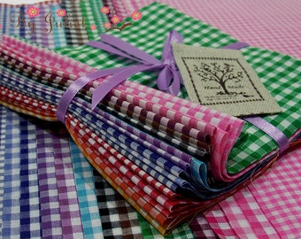 Vintage Fabric Pack Gingham Plaid Retro Scrap Bundle 20 Color Lot Grab Bag PreCut Cotton Check Print Japanese By the Yard Destash Design Set