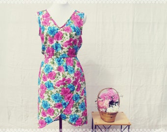 Picnic Perfect Floral Tulip Dress - Floral Summer Day Dress, Women's Floral Casual Dress, Summer Floral Dress, OOAK Tank Dress in Size Small