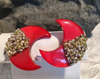 Art Deco Red Clip Earrings