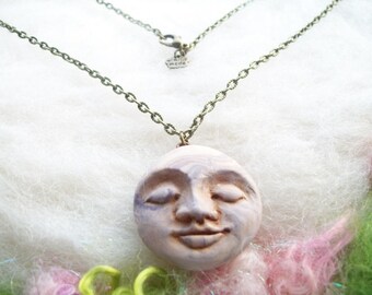 Celestial Moon Necklace Mystic Moon Jewelry Moon Pendant Celestial Jewelry Full Moon Necklace Luna Spirit Moon Face Tranquil and Peaceful