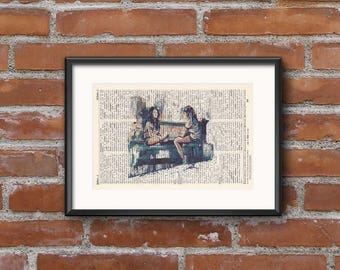 Print - PASQUINI - TWO GIRLS - antique book page