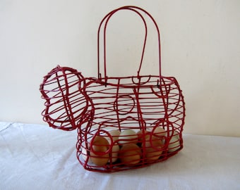 Vintage French Red Wire Basket Home Decor