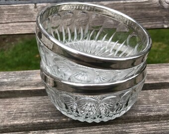 Vintage Silver Plate Rimmed Crystal Bowls Set of 2 Snack Sized 6" diameter