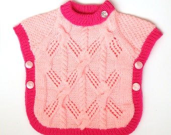 Poncho, Handknitted pink poncho, Handmade poncho, Knitted poncho in bright and dark pink Gift for a little girl, Poncho, Knitted baby poncho