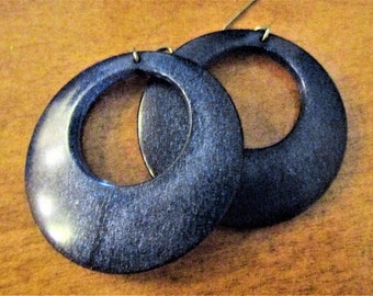 Vintage Blue Sparkle Lucite Dangle Hoop Earrings