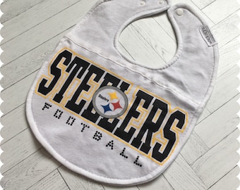 Pittsburgh Steelers Football Baby Bib, Recycled T-Shirt Baby Bib, Sports Baby Gift, Baby Shower Gift, Baby Girl Gift, Steelers Girl