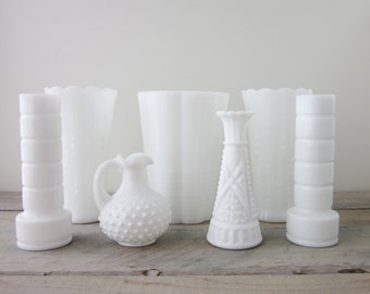 Milk Glass Vases Instant Collection Seven Piece Set