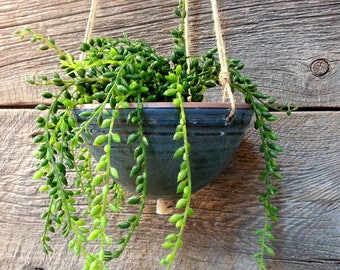 Planter – Pottery small bowl shaped planter with drainage hole + cork, Hanging air planter, Ceramic, Stoneware, Handmade, Wheel thrown