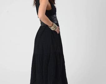 Black Cotton Dress, Maxi Dress, Boho Maxi Dress, Summer Dress, Black Dress, Hippie Evening Dress, Loose Maternity Dress, Sleeveless Dress