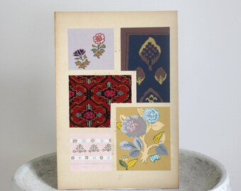 Large Botanical Print Vintage Woodblock Pattern Designs c. 1951 10 x 14 3/4 inches