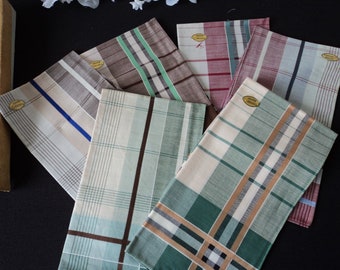 French vintage set of six Tissgar pure cotton men's handkerchiefs in original box (06223)