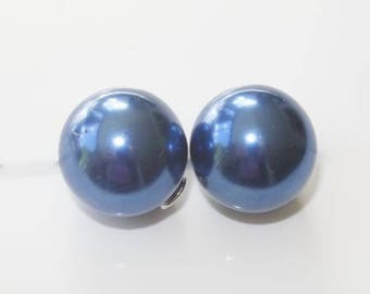 Set of 2 round pearls 14mm - blue