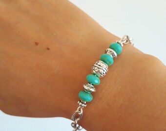 Turquoise Boho Bracelet or Anklet - Beaded Bracelet - Bohemian Jewelry - Silver Turquoise Bracelet - Boho Anklet - Turquoise Jewelry - HM1
