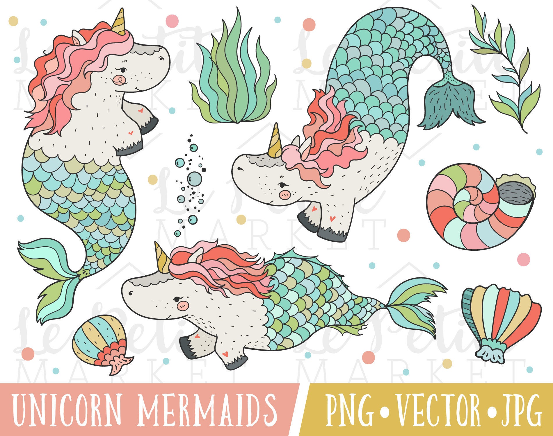Unicorn Mermaids Clipart for Personal and Commercial Use