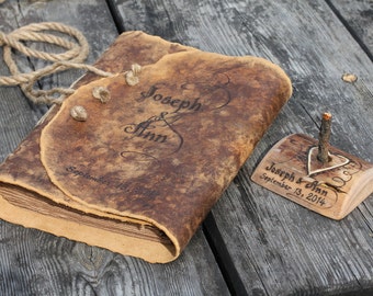 Medieval look personalized leather journal 8,7 x 6,5 inch blank book with brown craft paper