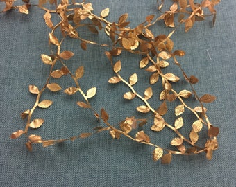 Gold leaves ribbons Gold foliage Metallic gold leaves trim ribbons Gold satin leaves Gold leaves garland Gold cut out flat applique