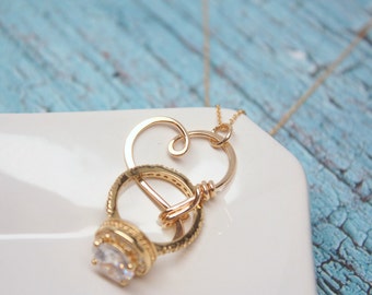 Ring Holder Necklace, Wedding or Engagement Ring Holder Pendant / Heart Clasp Ring Holder Pendant, Charm Holder Necklace