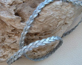50cm width 6mm silver braided leather cord