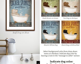 Cocker Spaniel dog bath soap Company vintage style artwork by Stephen Fowler UNFRAMED Signed Print 5 colors