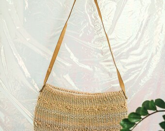 Vintage Pastel Striped Straw Purse