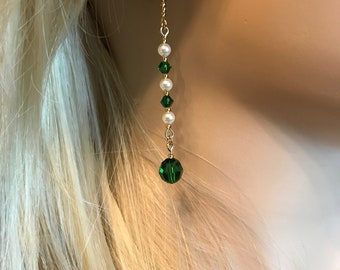 Swarovski Crystal Earrings: Emerald Green and Pearls