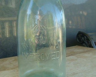 Mason Fruit Canning Jar With Iron Cross And Zinc Lid With Glass Insert Half Gallon Mason's Improved Nov 26 67