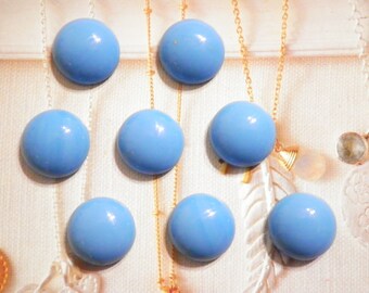 8 Vintage Glass 15mm Turquoise Blue Cabochon Stones