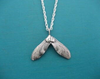 Tiny maple seed necklace in sterling silver
